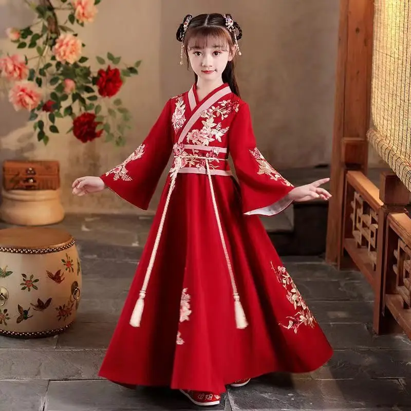 Girls Christmas embroidery gown dress Chinese Folk Children Hanfu Party Princess costume Fairy Cosplay girls dress princess costume