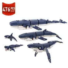 

Moc Shark Toys Action Figure Whale Animal 7 Forms Marine Life Building Block Friends Model Modular Children toys