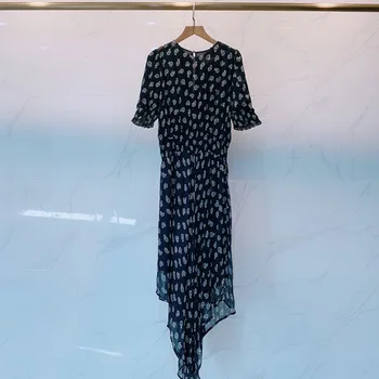 

Women's Asymmetric Club Party Puff Sleeve Beach Print Round Neck Short Sleeve Fashion Holiday Dress Women vestido