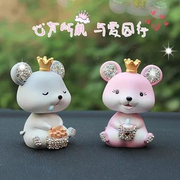 

Heart Somewhat shu cartoon Cute Car Decoration Rotating Mouse Chinese Zodiac Home Decoration Crafts Drilling Resin Gift