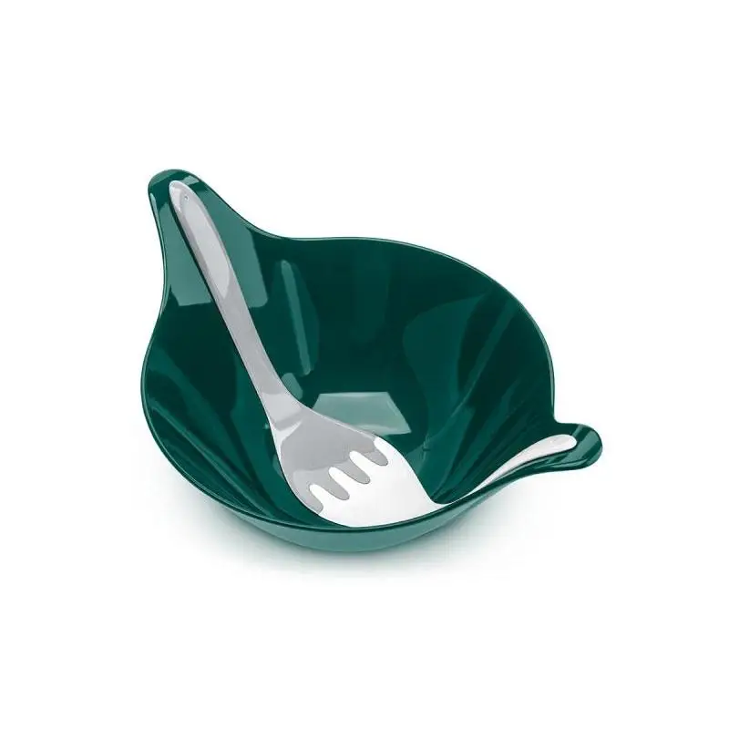 Салатник koziol, LEAF, 2.0, 4 л, с приборами, бело-зеленый