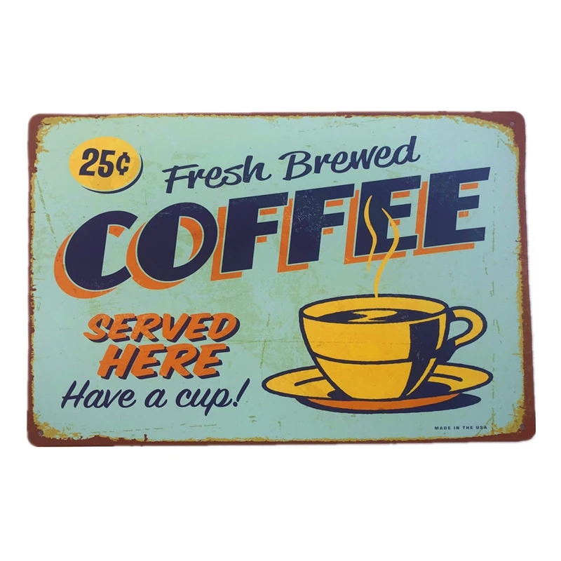 Fresh Brewed Coffee Metal Tin Sign Cafe Shop Have A Cup Decor Wall Stickers Plaque Plate Club Classical Retro Painting | Дом и сад