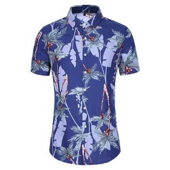

Beach Casual Shirts Men's Personality Print Short Sleeve Top Male Fashion Wild Plus Size Blouse Summer New Arrival