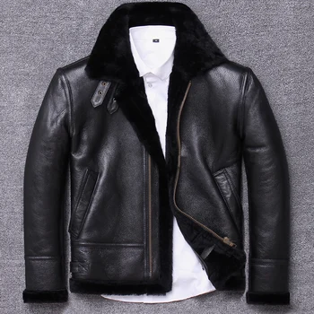 

Winter Genuine Jacket Men Short Sheepskin Coat Shearling Real Wool Lining Leather Jackets Veste Cuir Homme U802 KJ3127