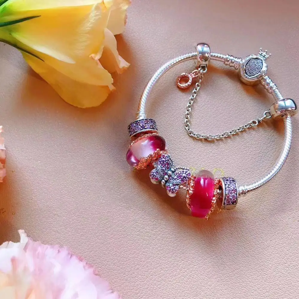 

Keris Store High Quality Original 1:1 100%925 Sterling Silver Crown Base Chain Butterfly Bracelet Free Shipping