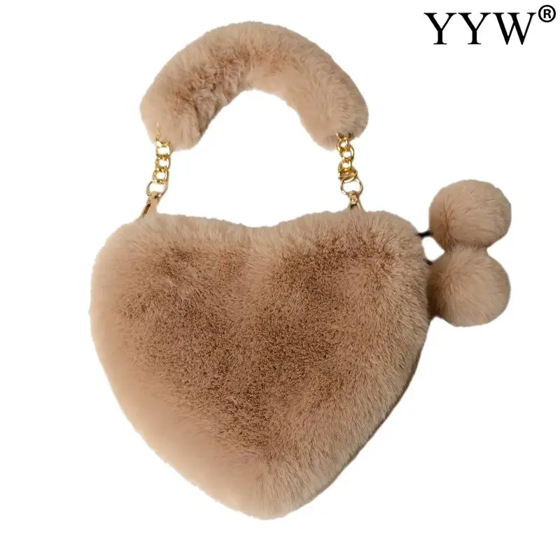 Luxury PINK Plush Heart Shape Women Handbag Party Prom Wedding Shoulder  Messenger Bag Designer Clip Evening Bag Mobile Phone Bag