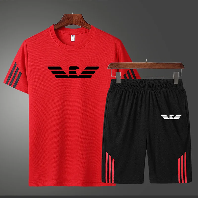 

Summer 2020 men's suit T-shirt + pants two-piece casual sportswear running comprehensive training suit sportswear fitness pants