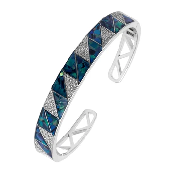 

TIRIM Exquisite Abalone Shell Zirconia Alternating Bangle Cubic Zircon Full Crystal Cuff Bracelet Fashion Jewelry for Women