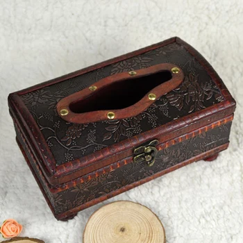 

Gift Rectangular Cover Napkin Holder Organizer Hotel Retro Style Case Storage Decorative Table Home Wooden Tissue Box Kitchen