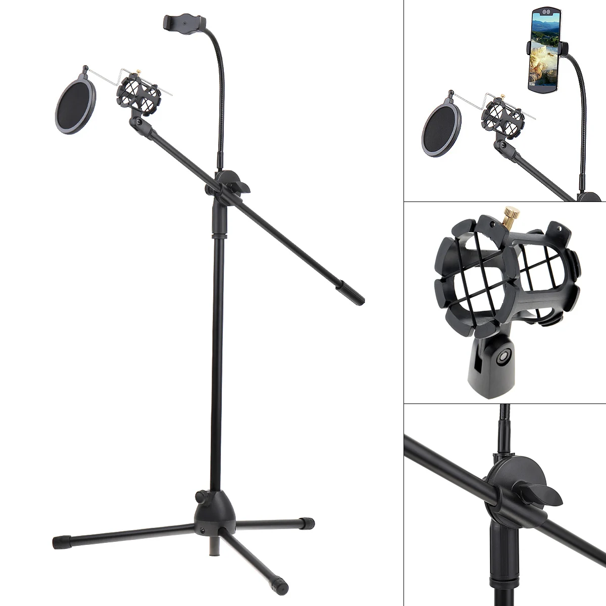 Trépied multifonctionnel de support pour téléphone portable de col de cygne de diffusion en direct avec le support de Microphone/filtre de Pop pour le Studio de Selfie Vlog