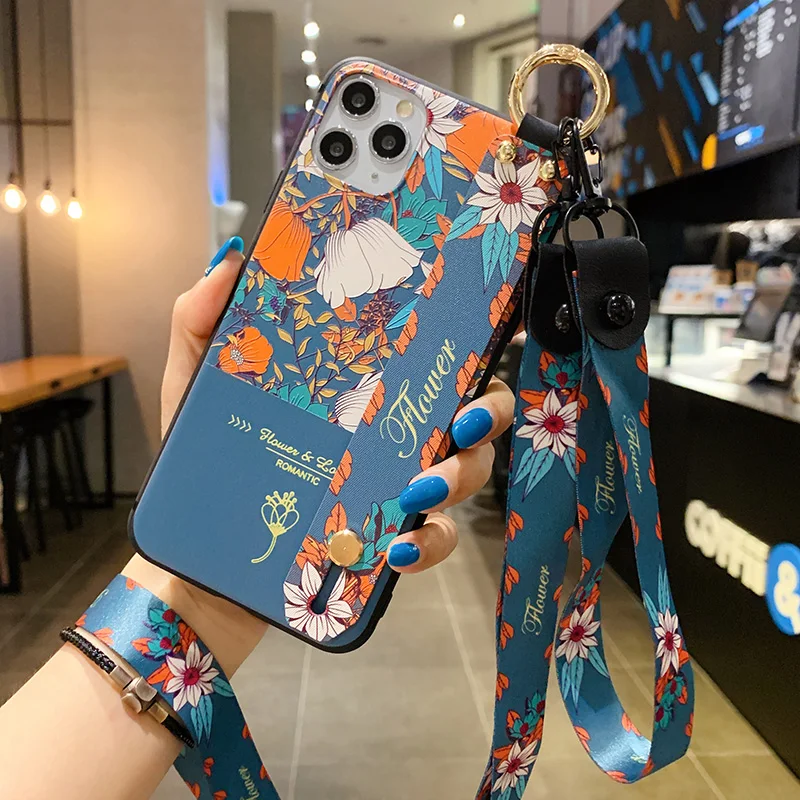 Pretty Case For iphone 7 8 plus 6 6s X Xs max XR 12 11 pro SE 2020 cover Soft TPU Wrist Strap Phone Holder coque | Мобильные