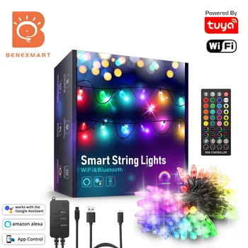 Tuya Wifi Smart Led Fairy Lights IP65 Waterdichte Rgb Strip Licht Werk Met Alexa Google Thuis Afstandsbediening Kerstboom Lichten decor Tuya Wifi Smart Led Fairy Lights IP65 Waterdichte Rgb Strip Licht Werk Met Alexa Google Thuis Afstandsbediening Kerstboom Lichten decor