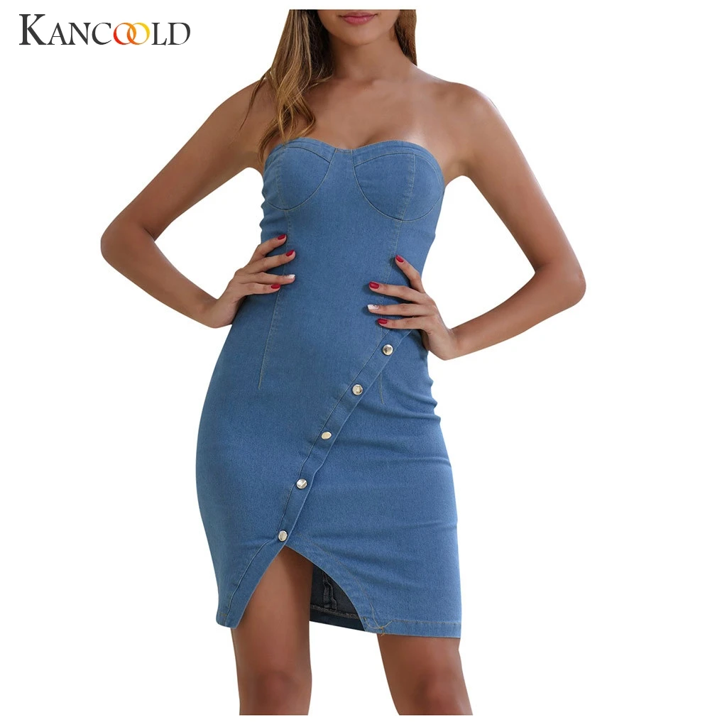 denim tube top dress