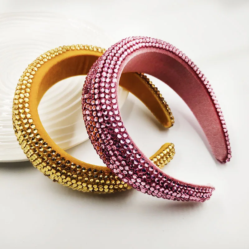 

New Full Crystal Luxury Hair Accessories Hairband Sparkly Padded Rhinestones Headbands Headdress Black White Pink Women Headband