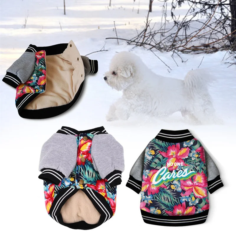 Pet Dog Winter Clothes Warm Coat Print Jacket Sweatshirt Soft Costume Clothing