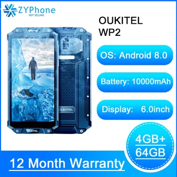 

OUKITEL WP2 IP68 Waterproof Dust Shock Proof Mobile Phone 4GB 64GB MT6750T Octa Core 6.0" 18:9 10000mAh Fingerprint Smartphone