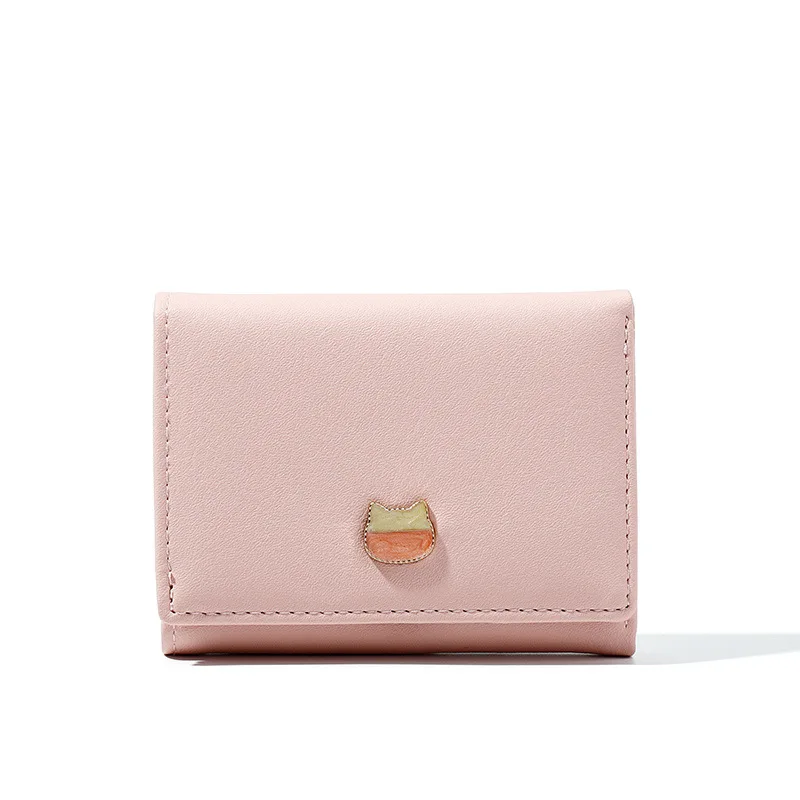 

Short Cute Cat Pattern Women Wallet Leather Three Folding Wallets Clutch Women Wallets Girl Multi-function Coin Purse Card Set