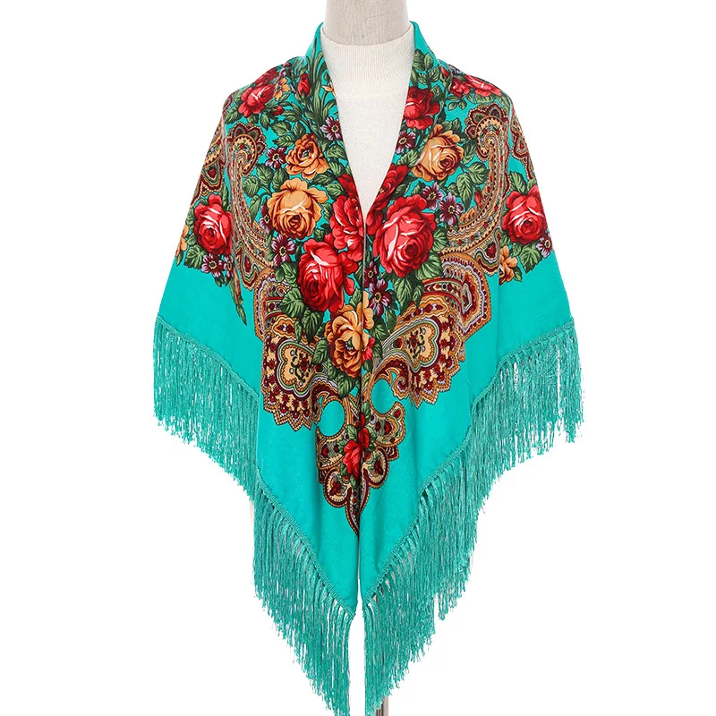 Sciarpa Quadrata Grande In Cotone Con Stampa Floreale E Nappa – Donna, 135x135 Cm, Rosso
