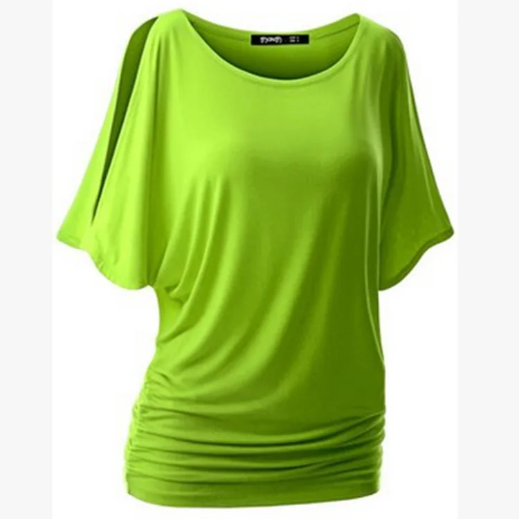 

CYSINCOS 2019 Womens Casual Tops Fashion New Women Summer Autumn Ruffle Batwing Short Sleeve Round Neck Solid Color Streetwears
