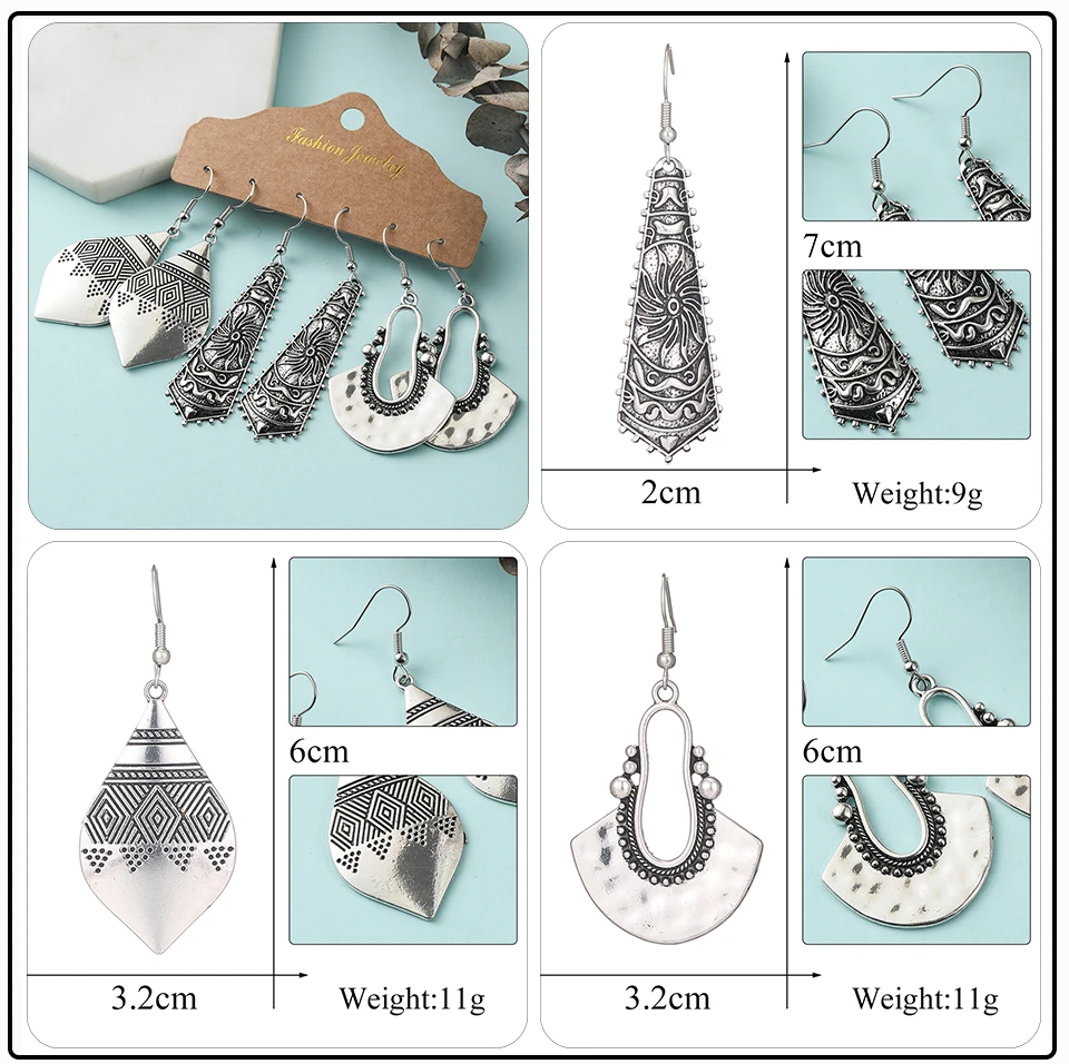 41 Style Silver Rose Gold Color Earrings Ethnic Bohemia Vintage Mixed Styles Long Leaf Big Round Circle Shell Shape Wooden Stones Beads Geometric Bronze Met (2)