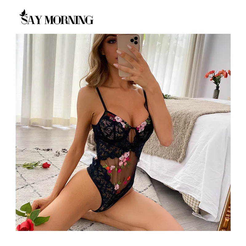 Женское Кружевное боди SAY MORNING прозрачное вышитое нижнее белье с открытой спиной
