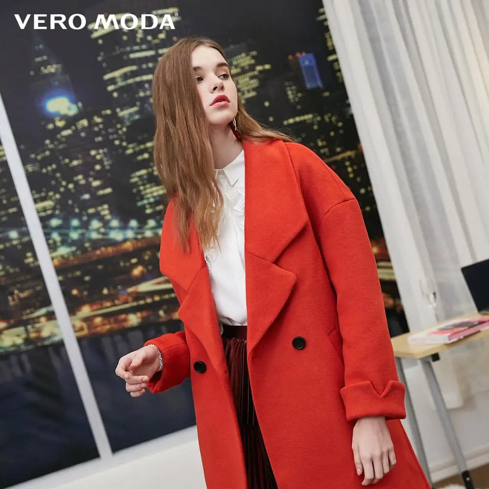 Vero Moda зимнее женское свободное однобортное шерстяное пальто Верхняя одежда куртка | 318327529 - Цвет: Tasty orange s
