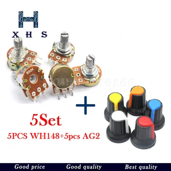 

5 Sets WH148 1K 10K 20K 50K 100K 500K Ohm 15mm 3 Pin Linear Taper Rotary Potentiometer Resistor for Arduino with AG2 cap