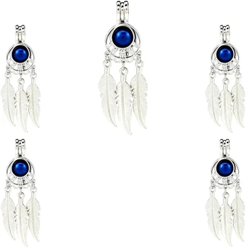 

5Pcs Openable Round Silver Filament Leaves Feather Necklace Locket Aromatherapy Essential Oil Pendant Pearl Cage Diffuser k973