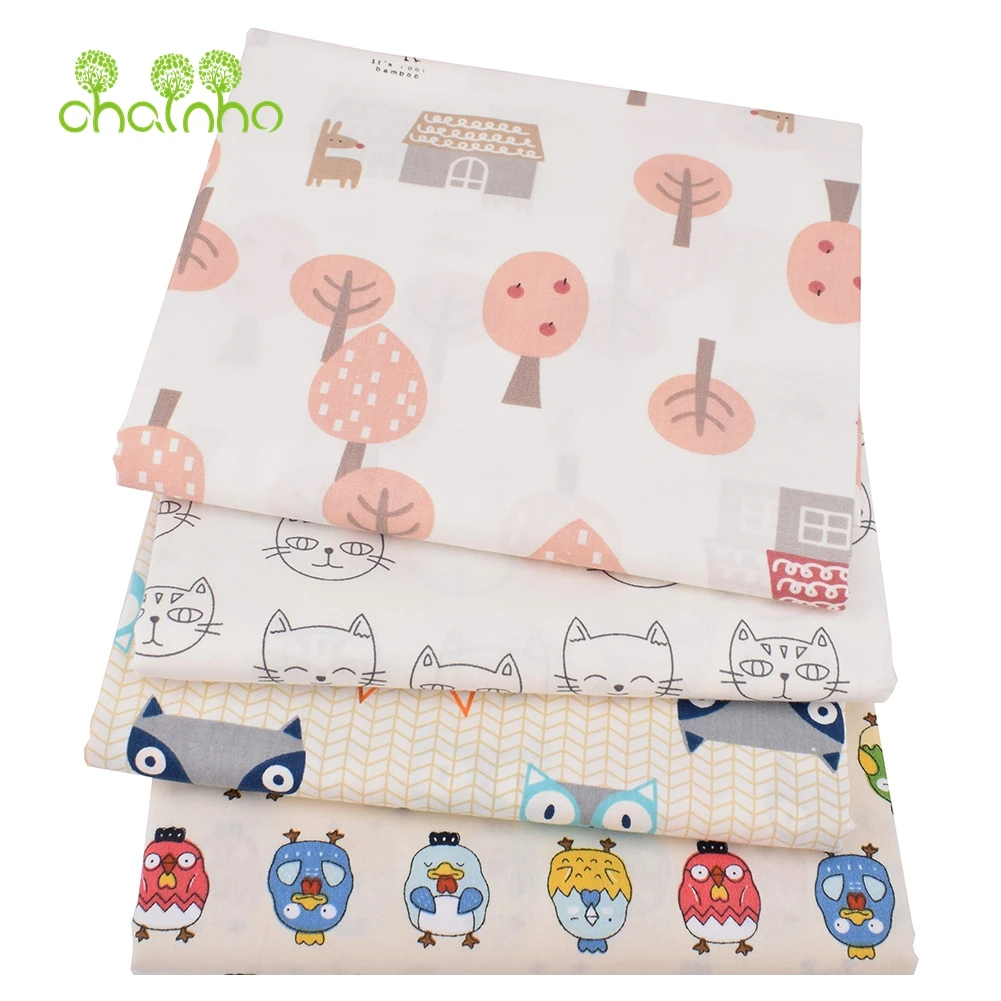 Chainho,Printed Twill Cotton Fabric,DIY Sewing&Quilting For Baby&Children's Bedding Material,Beige Cartoon,100x160cm or 40x50cm