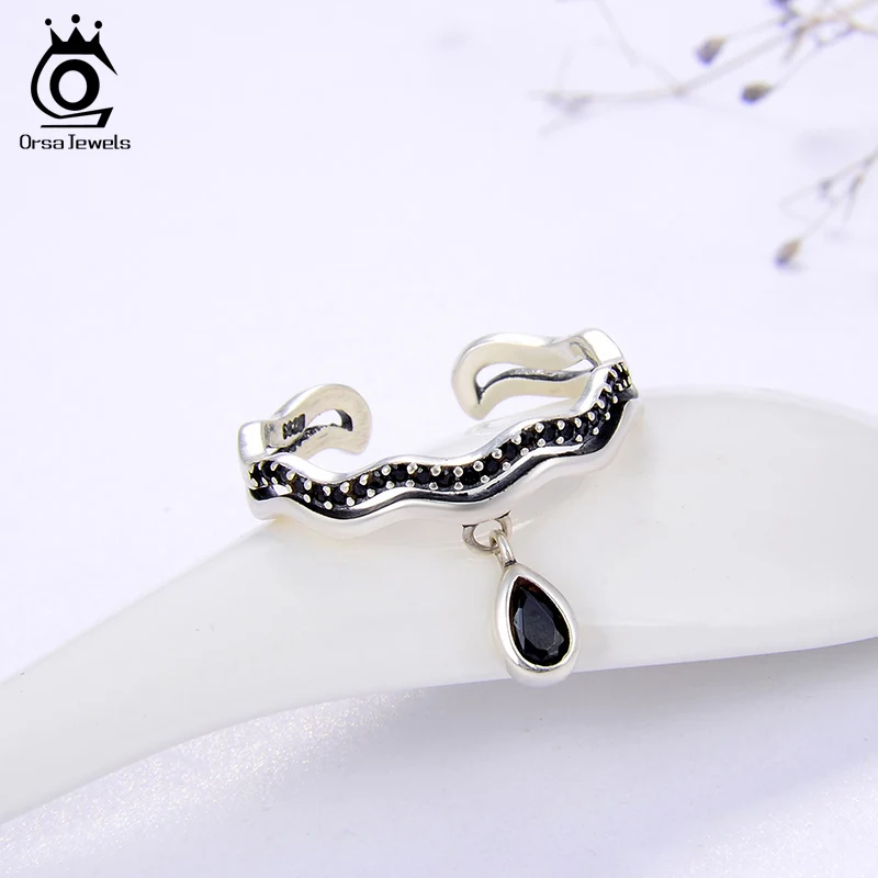 ORSA JEWELS чистое серебро 925 регулируемые кольца капли воды циркония неправильной формы женщин укладки палец кольца ювелирные изделия SR146