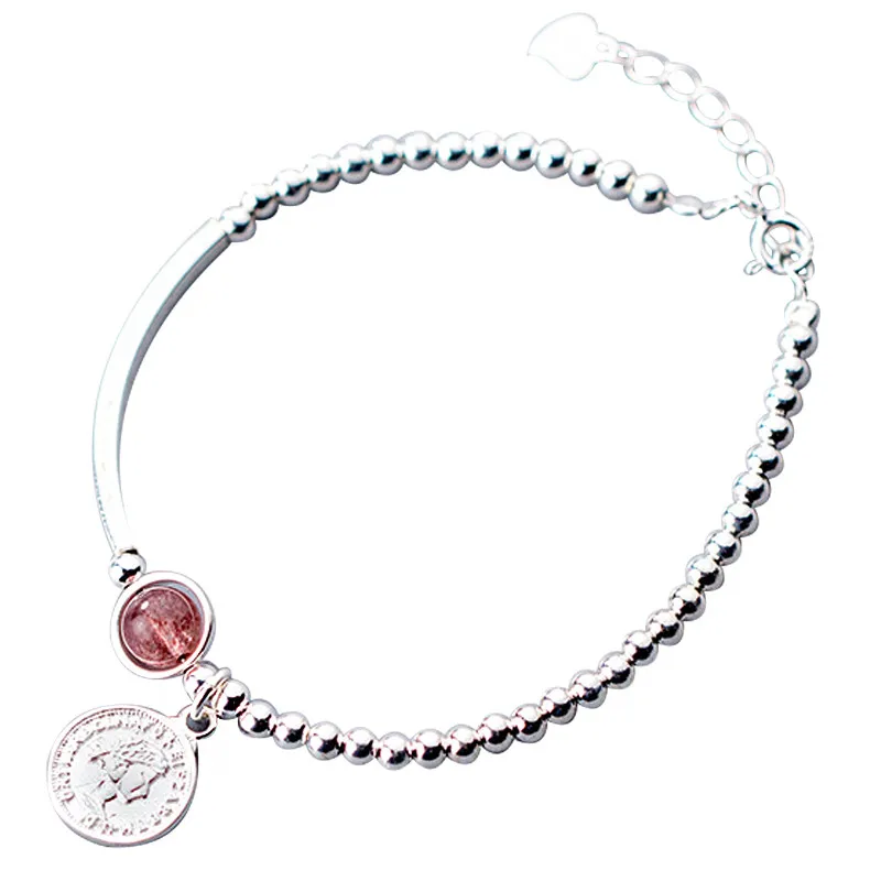 Настоящее 925 пробы Серебряный Готический диск кулон бусины Клубника Кристалл браслет для женщин вечерние ювелирные изделия подарок