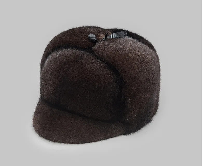 Новая натуральная норковая меховая шапка с козырьками шапка из настоящего меха мужская шапка с ушками зимняя 2 цвета Розничная OEM