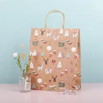 

12 Pcs Christmas Gifts Bag Handbag Cartoon Creative Exquisite Merry Christmas Tree Socks Kraft Paper Bag Happy New Year 2021