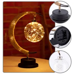 Lanterne LED en forme de lune et d'étoile, faite à la main, en corde de chanvre, luminaire décoratif d'intérieur, idéal pour la nuit, 2022 