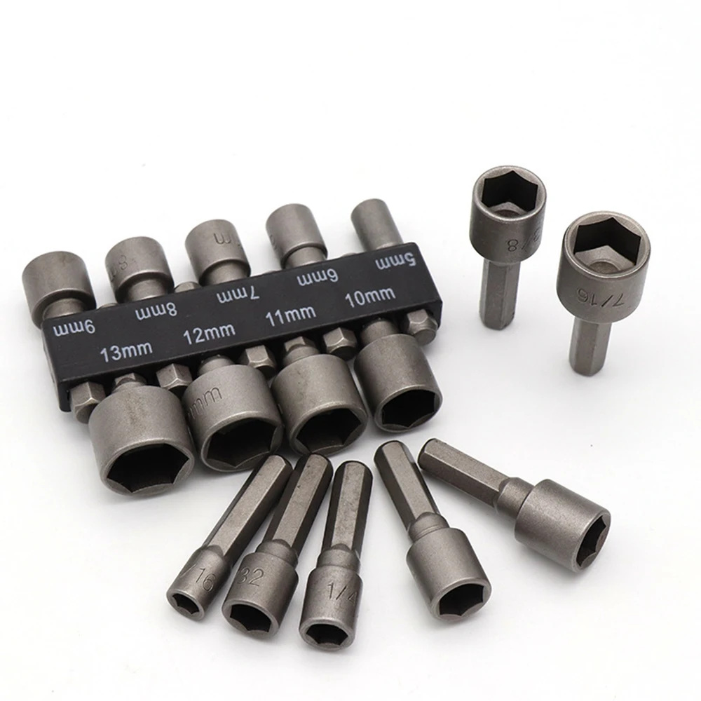 Socket Wrench Power Drill Bit Nut Driver Set 1/4'' Shank Hex Screw Socket Adapter Sleeve Nozzles Kit 5-13mm Hand Tools 3