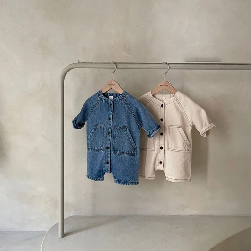 

2021 Spring Baby Clothes Solid Cotton O-Neck Long Sleeve Jumpsuit Newborn Kids Denim Rompers Baby Boy Clothes Children's Outfits