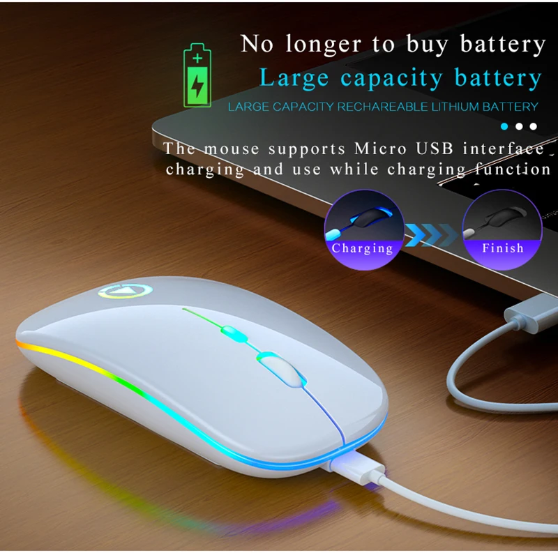 Wireless Mouse Silent Mouse 1600 DPI Ergonomic Mause Noiseless PC Mouse Mute Colorful Glowing Office Mouse Chargeable/battery good wireless gaming mouse