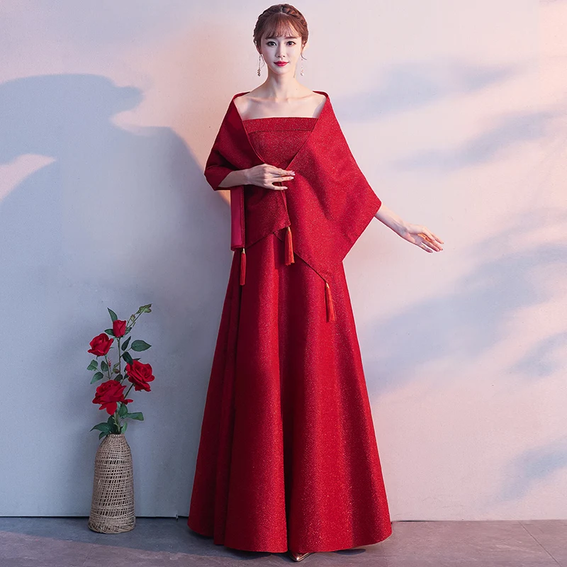 2019-New-Women-Evening-Party-Dress-Solid-Red-Scarf-Wedding-Marriage-Dressing-Gown-Large-Size-XXXL (3)