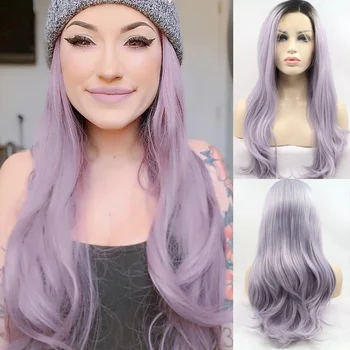 

DANBO Black Purple Gradient Wig Long Synthetic Wig Heat-resistant Fiber Hair Front Lace Wig Cosplay Wig