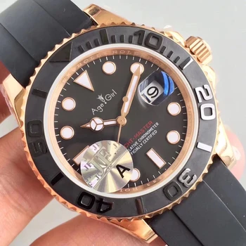 

Classic New Rose Gold Silver Ceramic Bezel Men Sapphire Automatic Mechanical Black Rubber Sport Watch 40MM 44MM AAA+