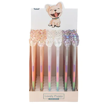 

36 pcs/lot Creative Crystal Dog Gel Pen Cute 0.5 mm Colorful ink Signature Pens School Office writing Supplies Promotional Gift