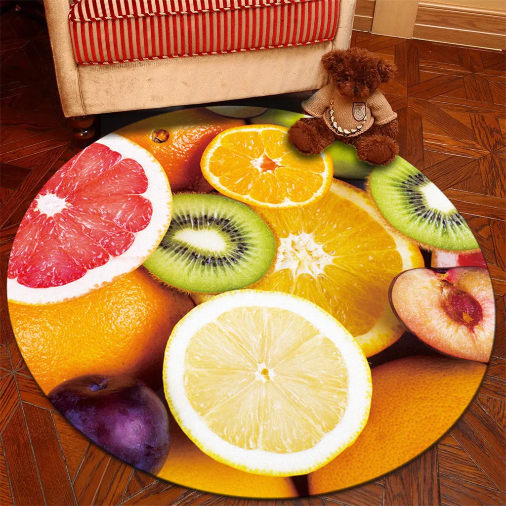 60 см/80 см/100 см дети ковры для гостиной, напольный ковер летнее платье с фруктовым рисунком, Круглый Бархатный коврик для кухни, ванной на нескользящей подошве F1030