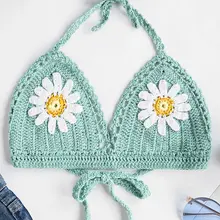 ZAFUL Холтер Цветочный галстук крючком бикини Топ ткачество бикини