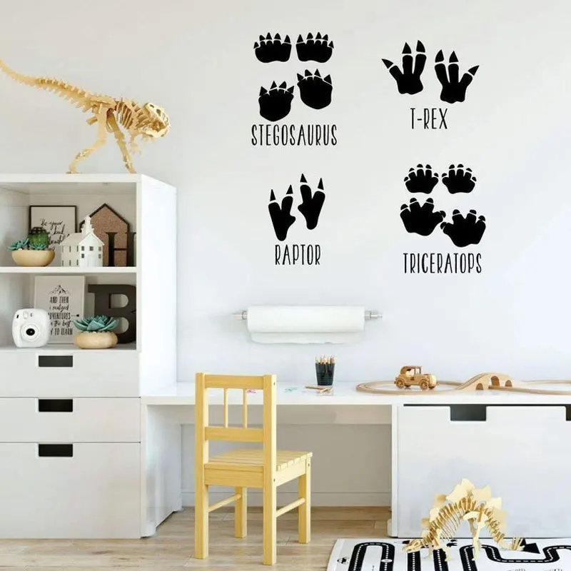 Dinosaur Footprint Wall Decals Stegosaurus, Trex, Raptor, Triceratops