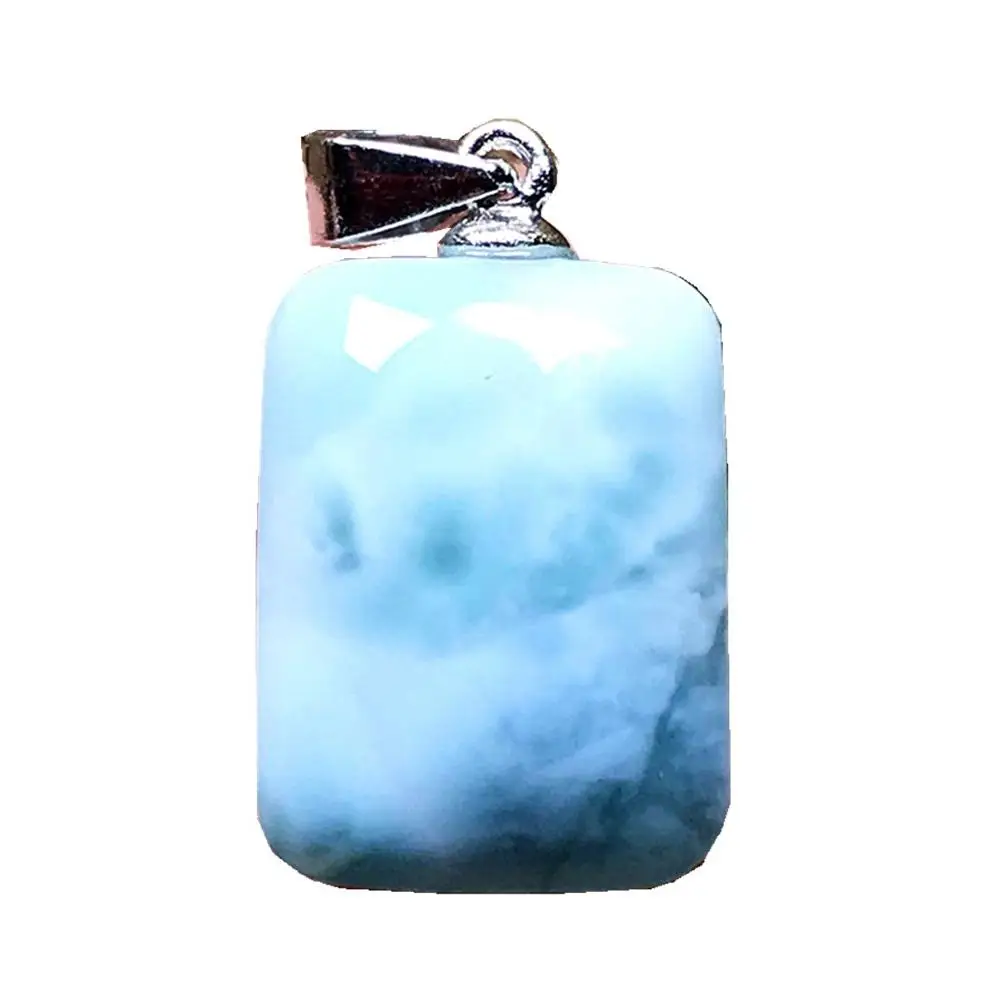

Real Natural Blue Larimar Pendant For Woman Man Crystal 13x10mm Rectangle Beads Dominica Stone Water Pattern Stone Jewelry AAAA