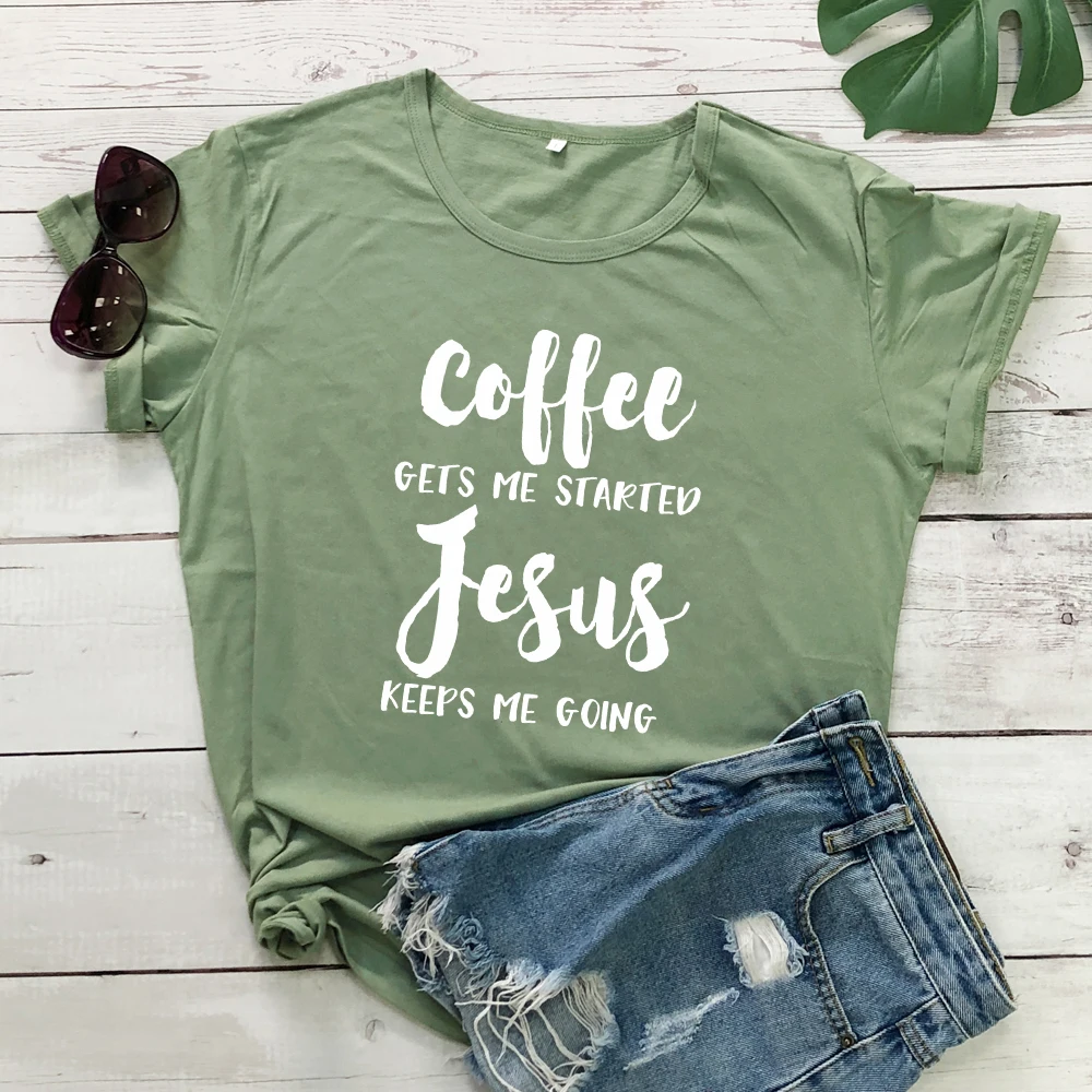 Coffee Gets Me Start Jesus удерживает меня, Футболка женская, религиозный стих из Христианской Библии, футболка стильная, унисекс, лозунг, футболки, топы
