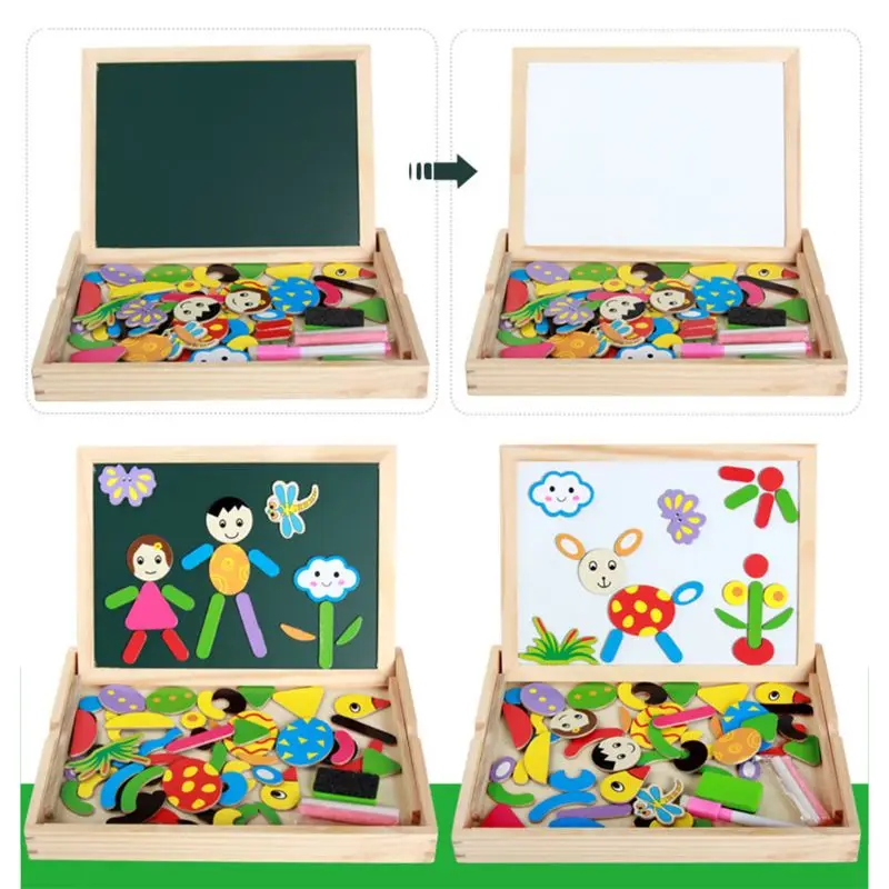 

Kids Wooden Magnetic Puzzle Double Sided Puzzle Board Drawing Educational Toy R7RB