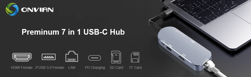 Onvian USB C концентратор 7 в 1 адаптер концентратор USB C до USB 3,0 HDMI SD TF карты Ethernet 4K USB hub-разветвитель Примечание мощность PD для MacBook Pro