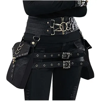 

adjustable Vintage steam motorcycle skull Rivet punk Ladies Waist Packs PU leather women girdling waist Girdle saddle bags DH14