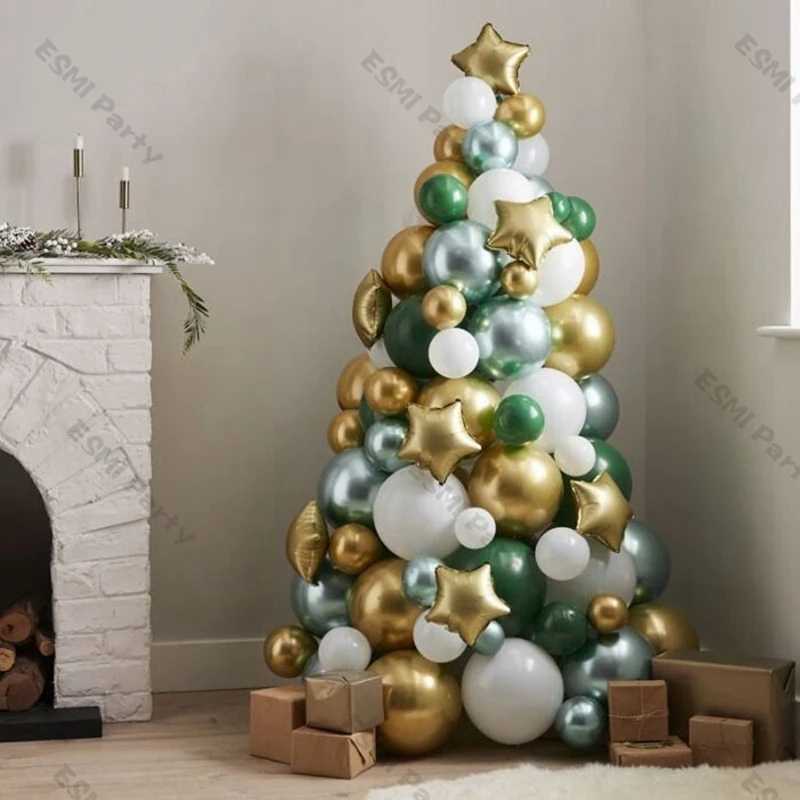 114pcs Christmas Decorations 2022 Dark Green Gold Garland Chain Xmas Decor Chrome Siliver White Balloon Kit DIY Tree | Дом и сад